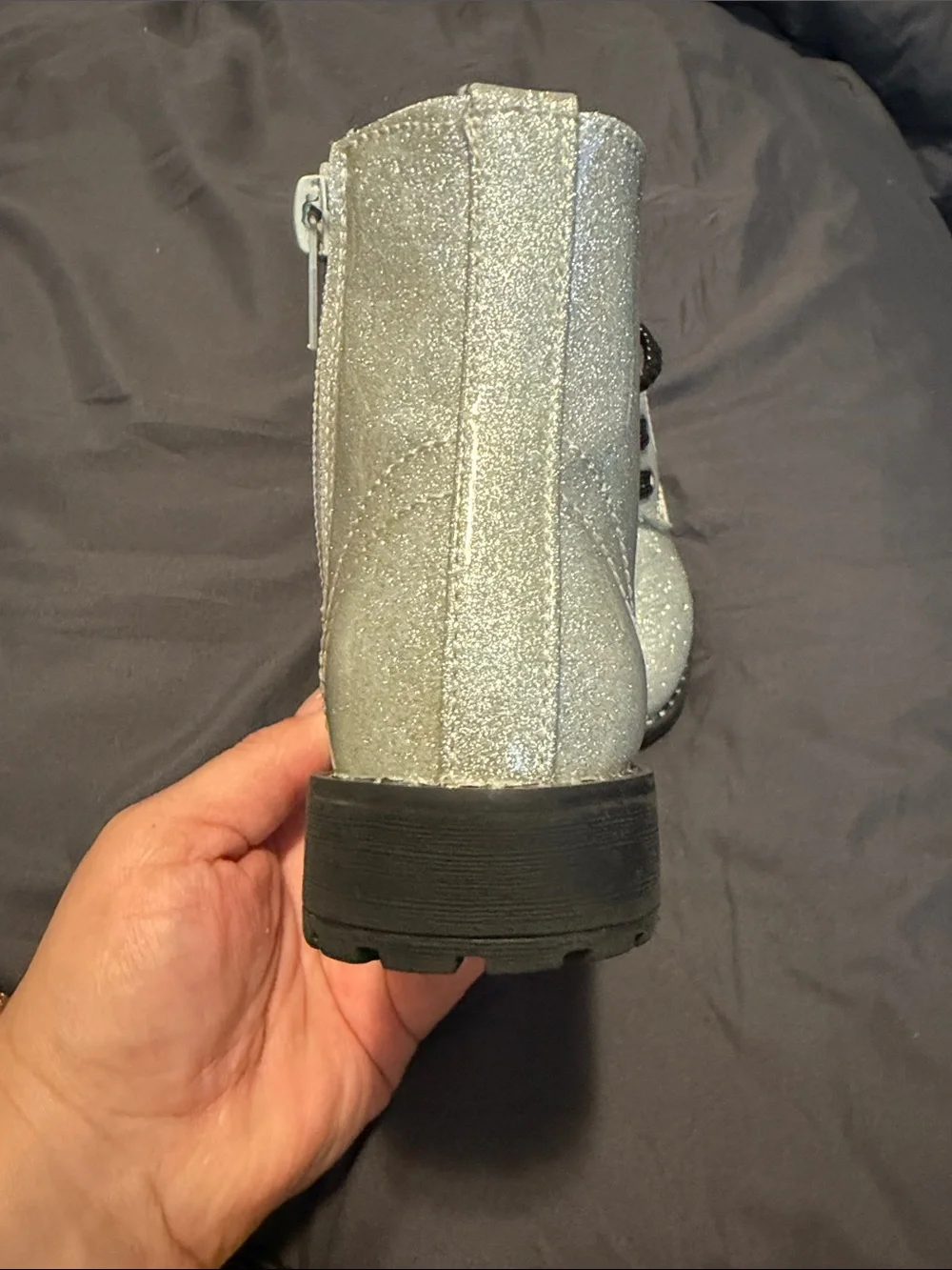 Kids Glitter Combat Boots - Silver